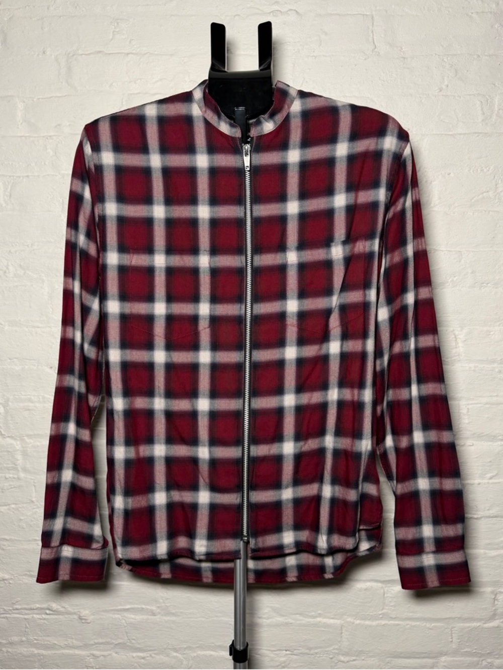 The Kooples Men’s Red Plaid Zip-Front Relaxed Fit Shirt